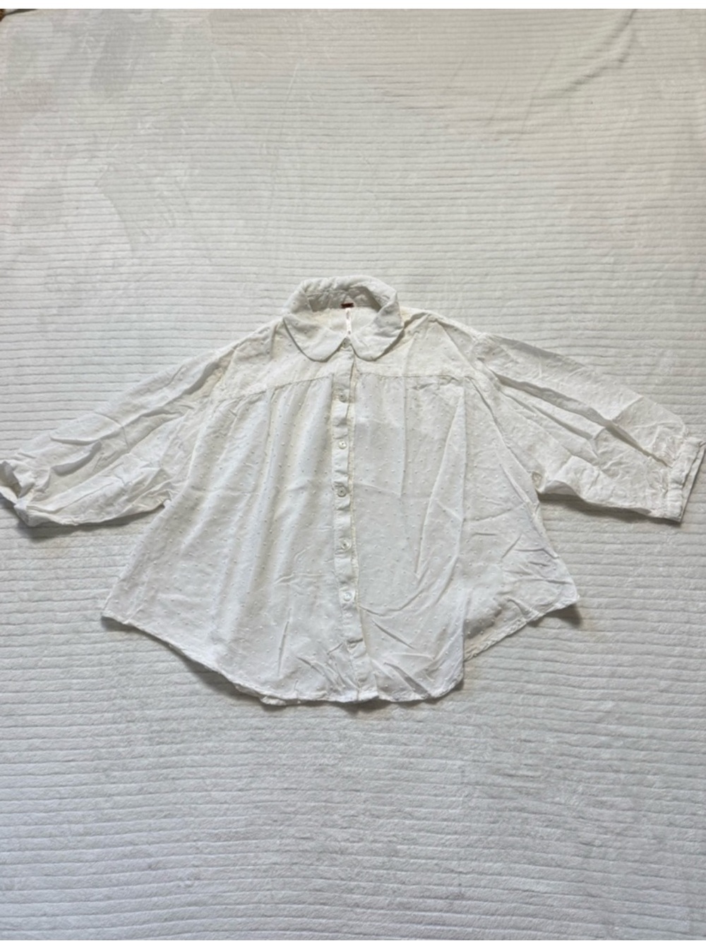 Free People White Eyelet Button-Up Blouse with Peter Pan Collar